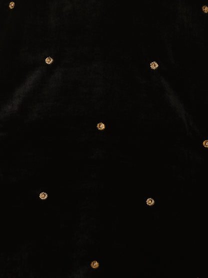Solid Floral Embroidered Straight Velvet Kurta with Pant & Dupatta - Black