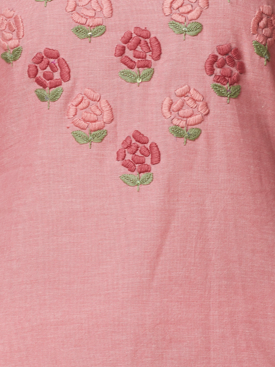 Solid Floral Hand Embroidered Straight Kurta with Pant - Pink