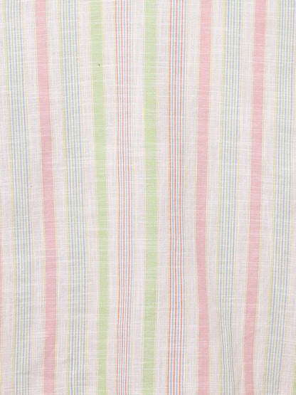 Stripes Printed & Floral Hand Embroidered Straight Fit Kurta - White