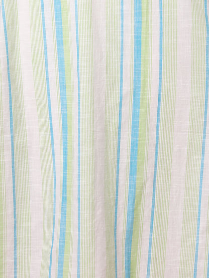 Woven Stripes & floral Hand EMbroidered Straight Fit Kurta - White