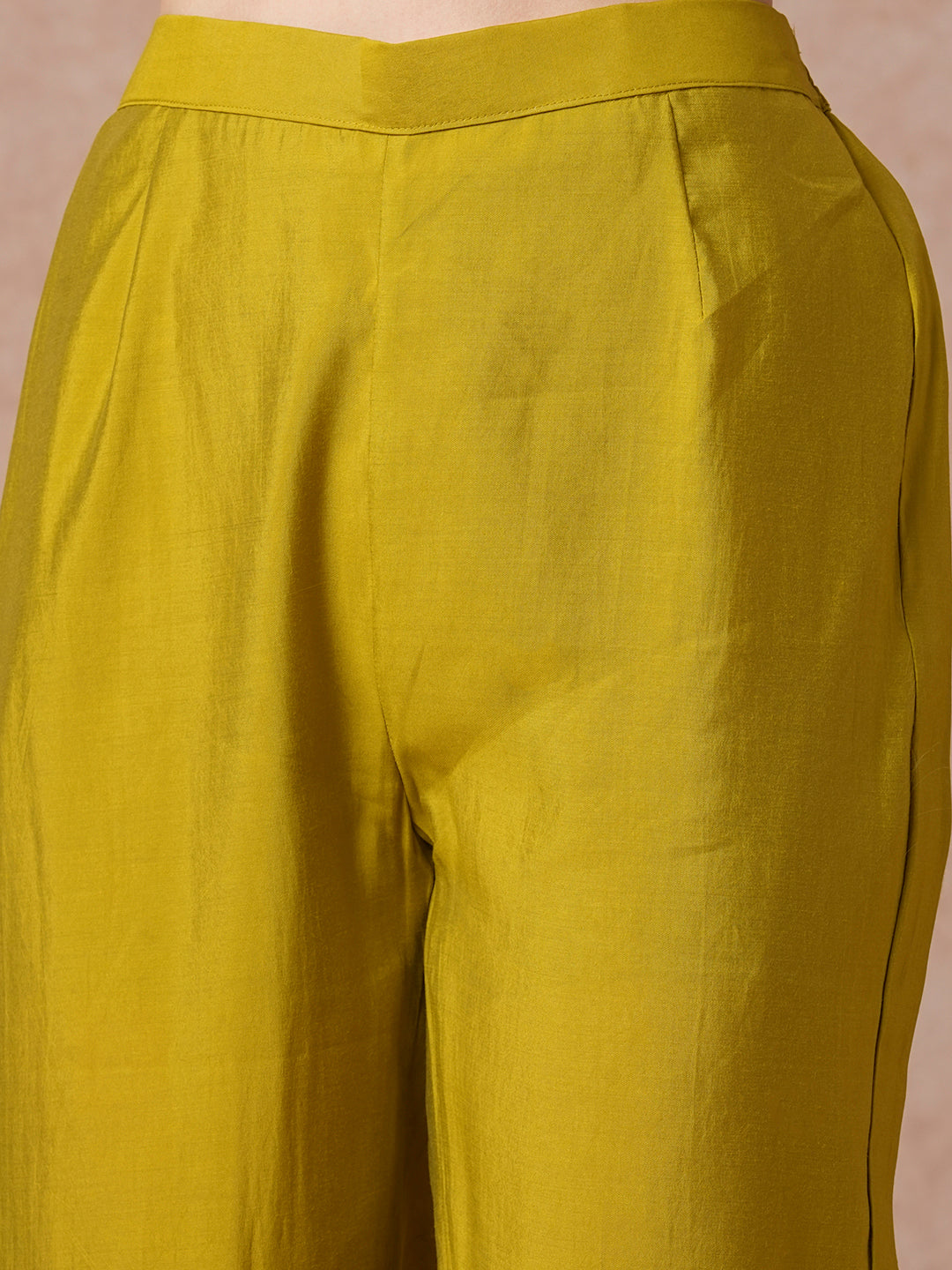 Ethnic Floral Foil Printed Straight Kurta with Pant - Lime Green