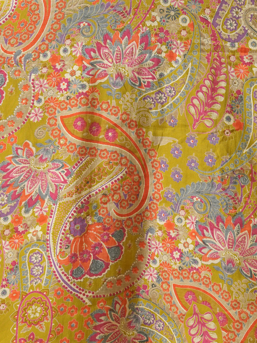 Ethnic Floral Foil Printed Straight Kurta with Pant - Lime Green