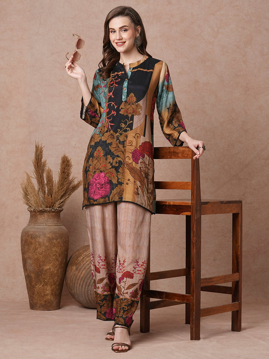 Ethnic Floral Printed Straight Fit Co-ord Set - Multi