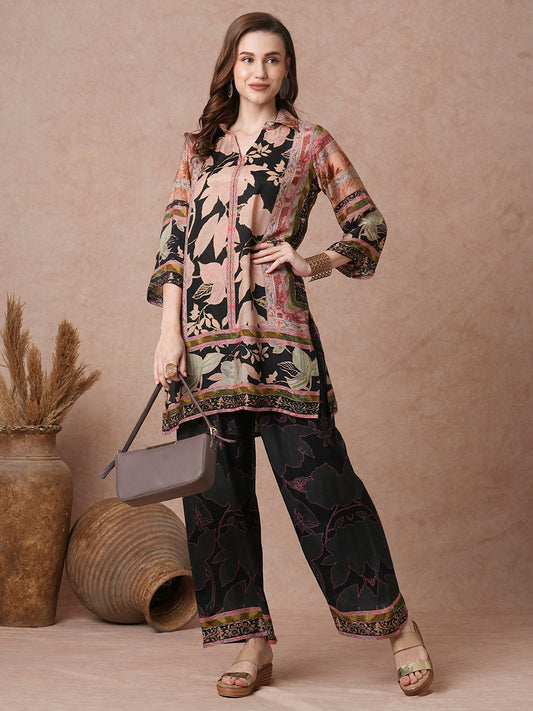 Ethnic Floral Printed Straight Fit Co-ord Set - Multi