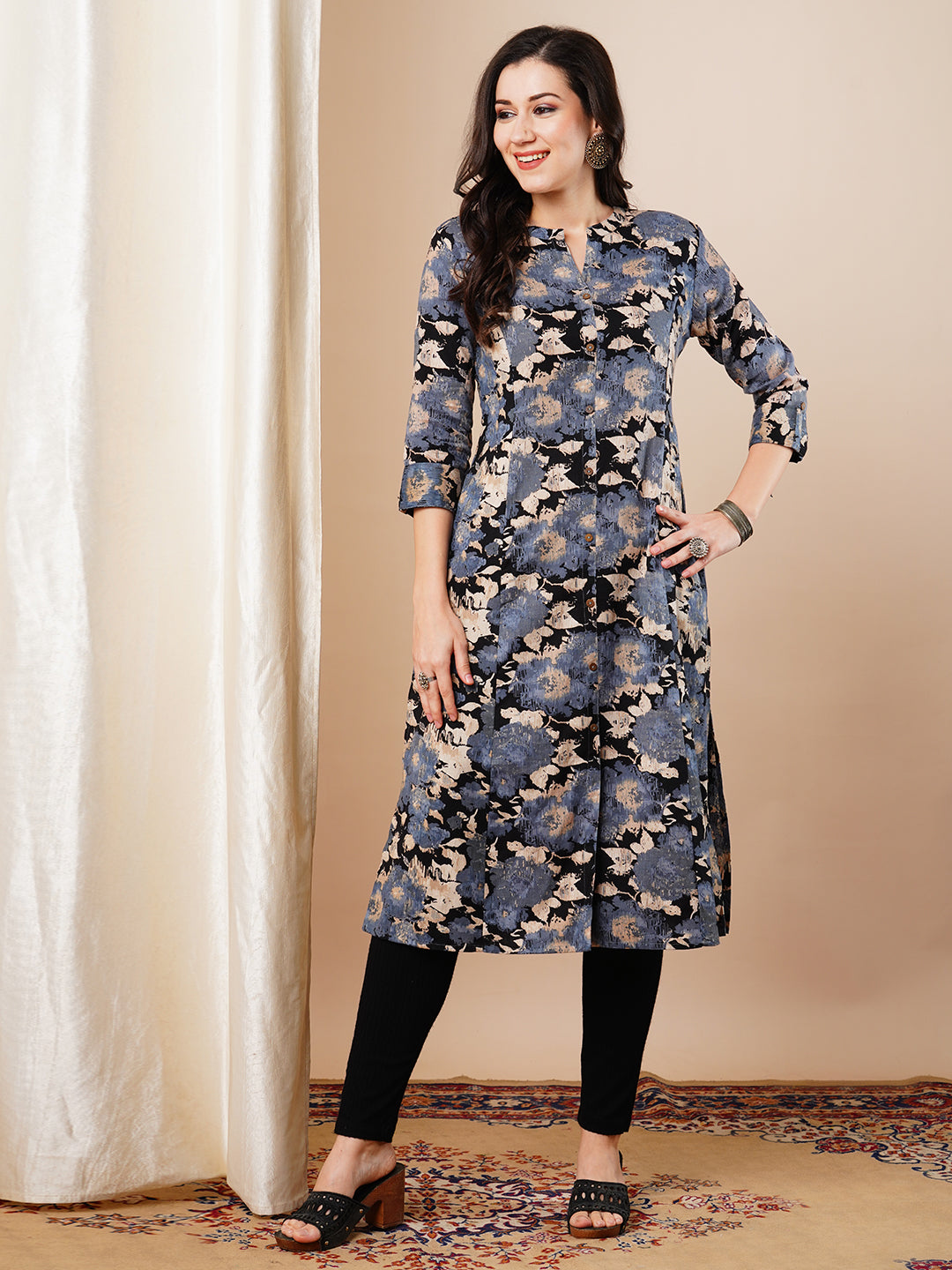 Abstract Printed Paneled A-line Kurta - Multi