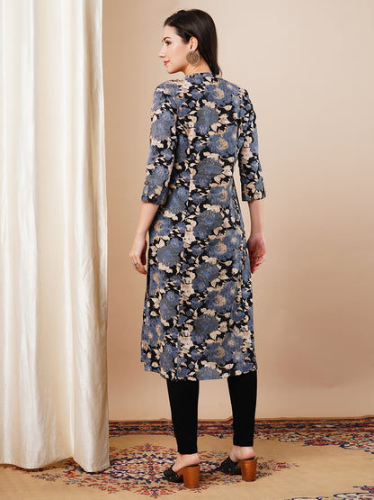 Abstract Printed Paneled A-line Kurta - Multi