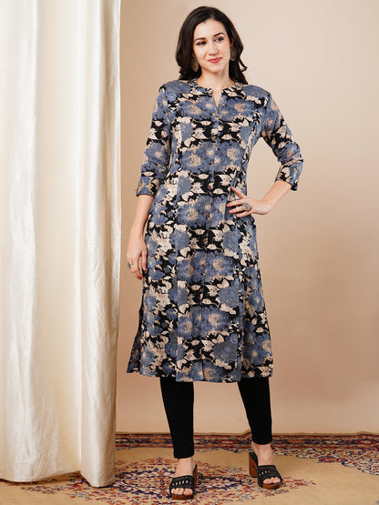 Abstract Printed Paneled A-line Kurta - Multi