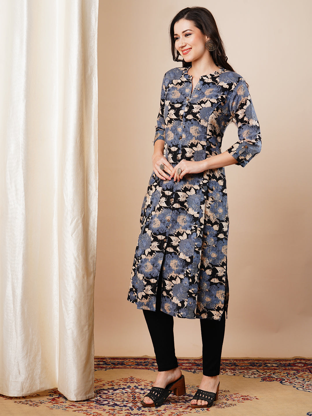 Abstract Printed Paneled A-line Kurta - Multi