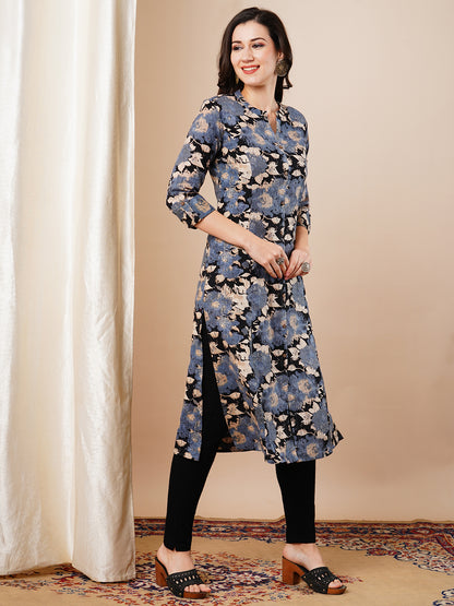 Abstract Printed Paneled A-line Kurta - Multi