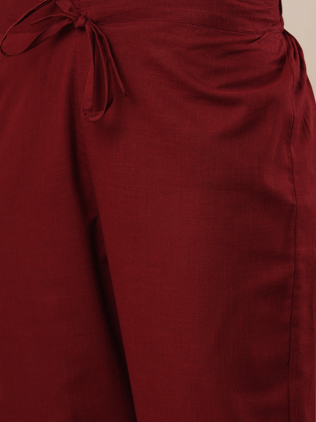 Solid Ethnic Embroidered Straight Kurta with Pant - Maroon