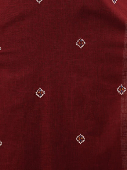 Solid Ethnic Embroidered Straight Kurta with Pant - Maroon