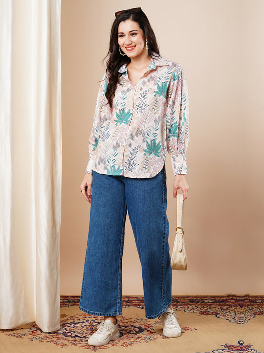 Floral Printed High-Low Hem A-line Kurti - Multi