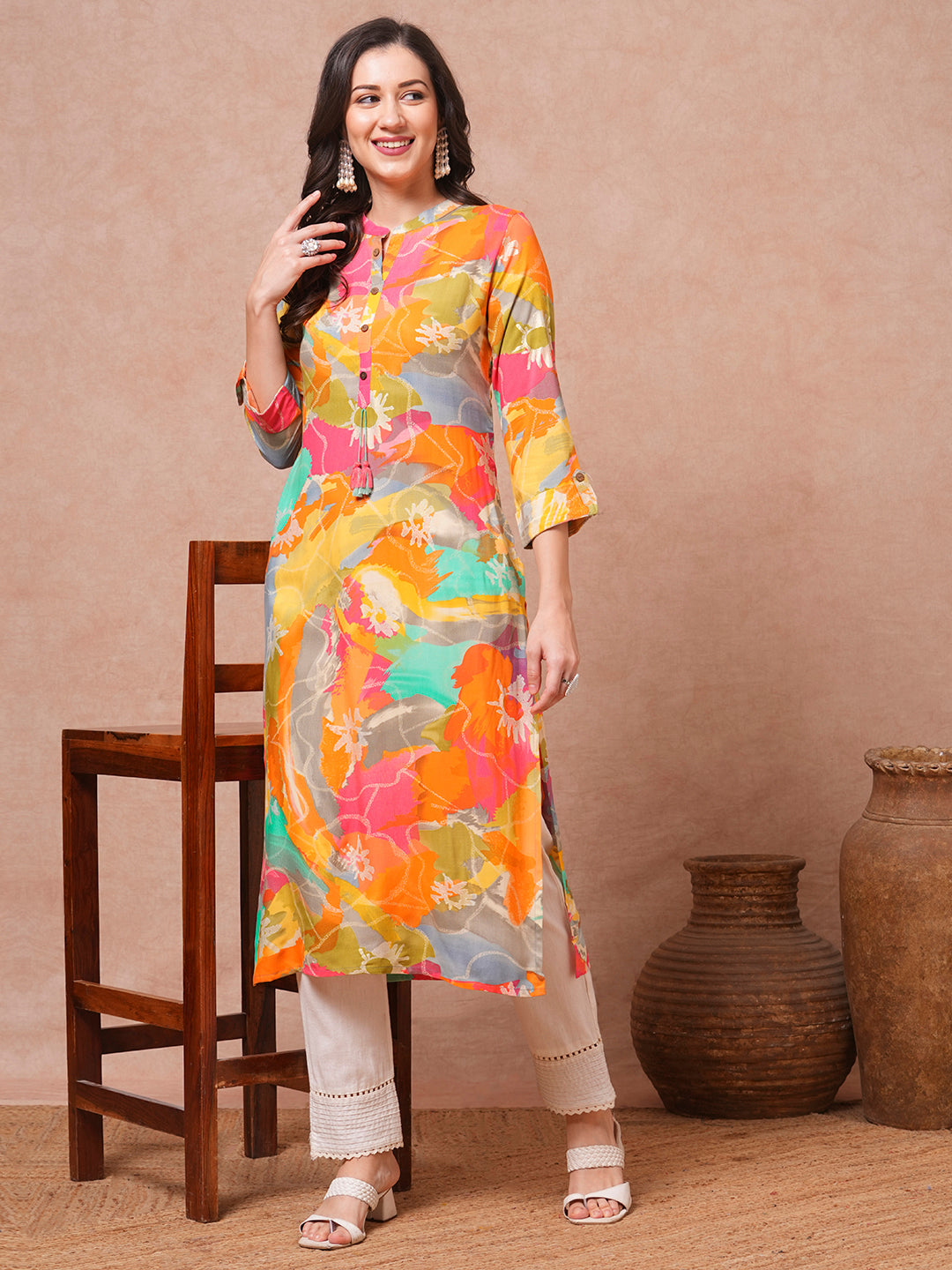 Abstract Printed Straight Fit Kurta - Multi