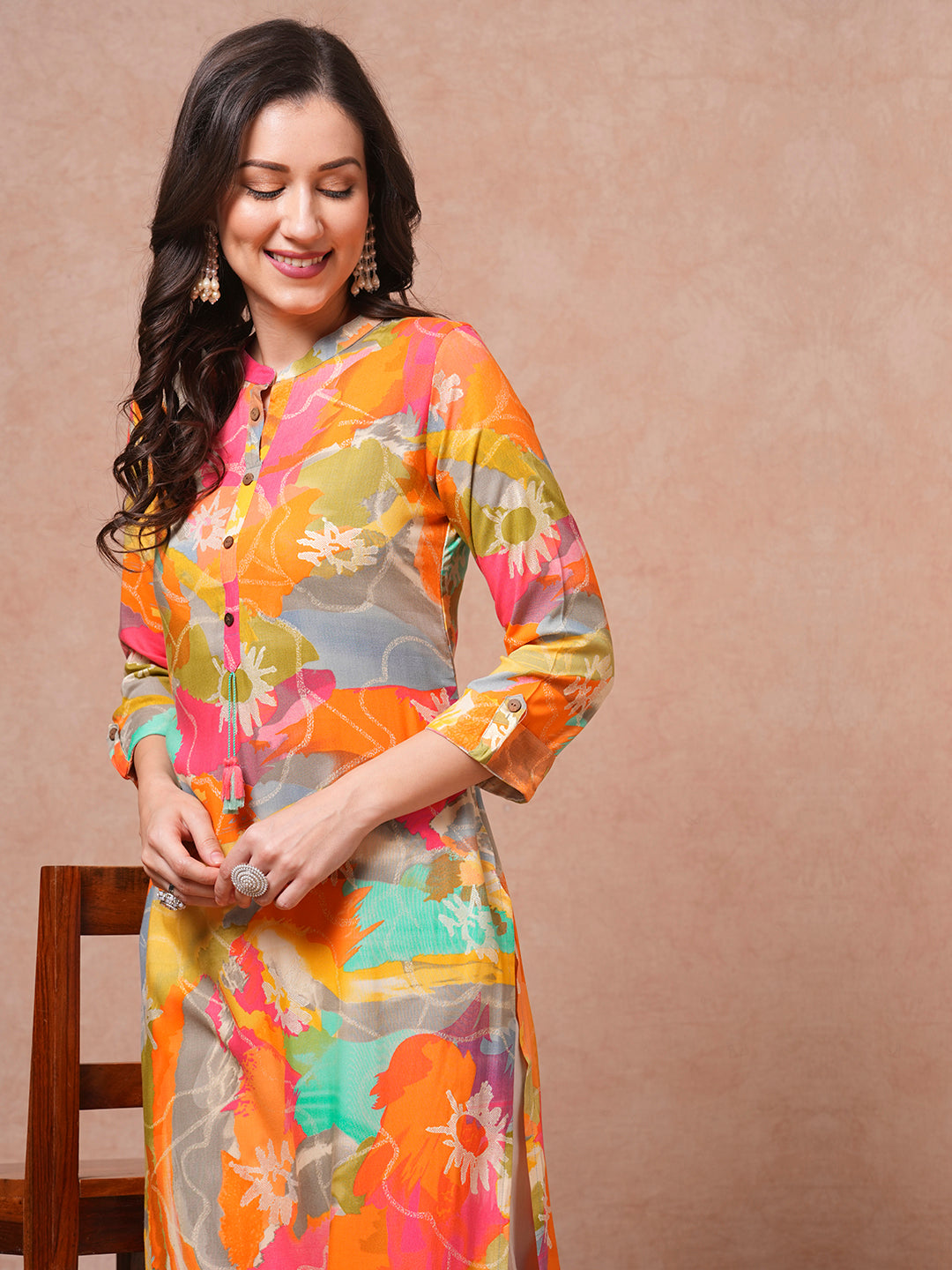 Abstract Printed Straight Fit Kurta - Multi