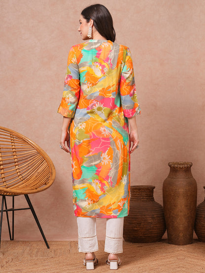 Abstract Printed Straight Fit Kurta - Multi