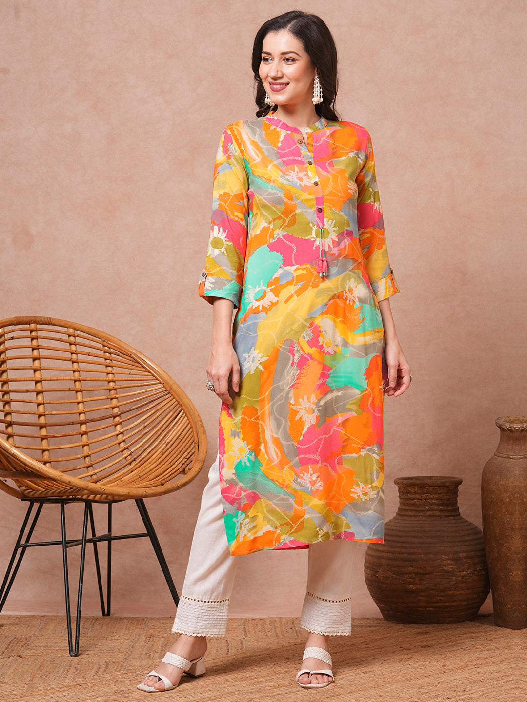 Abstract Printed Straight Fit Kurta - Multi