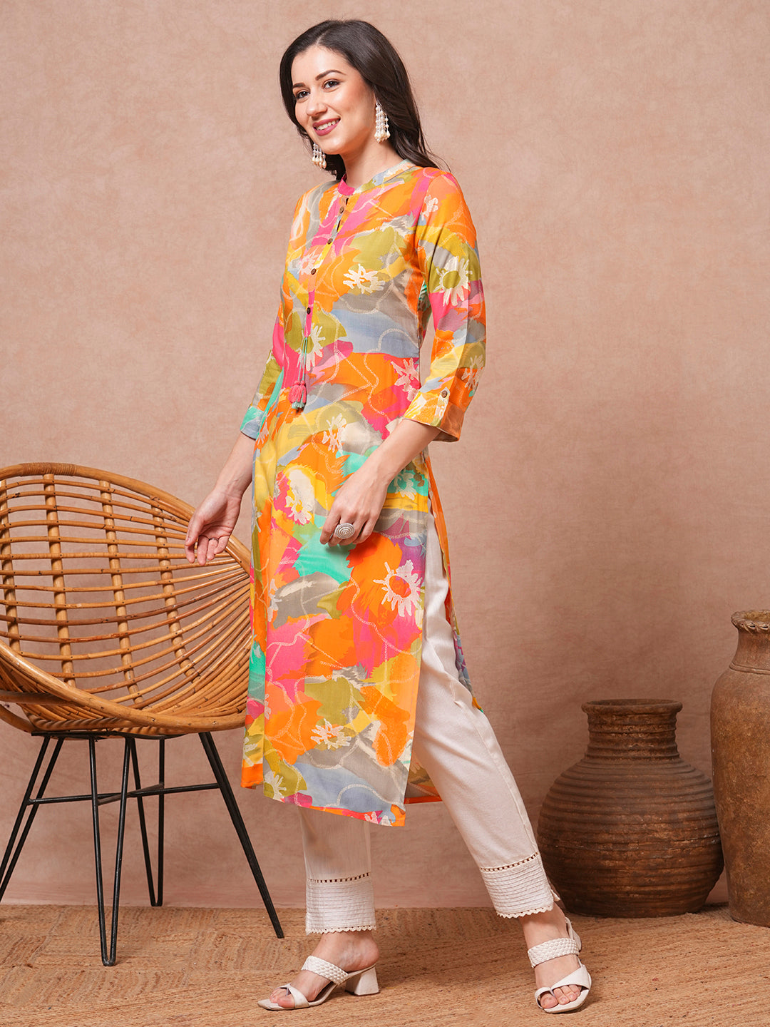 Abstract Printed Straight Fit Kurta - Multi