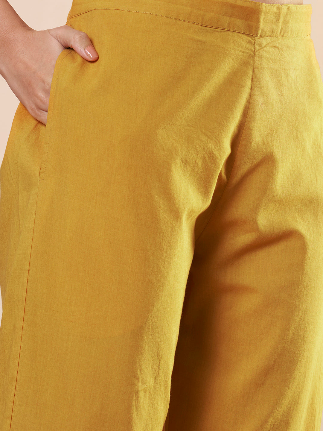 Solid Floral Threadwork Embroidered A-Line High Low Co-ord Set - Yellow