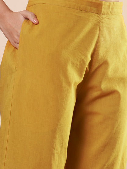 Solid Floral Threadwork Embroidered A-Line High Low Co-ord Set - Yellow