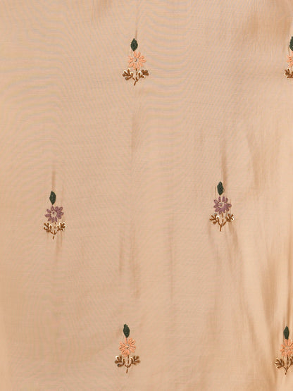 Solid Floral Hand Embroidered Straight Fit Kurta - Beige