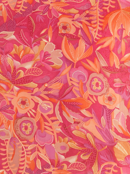 Abstract Floral Printed & Embroidered Straight Fit Kurta - Pink