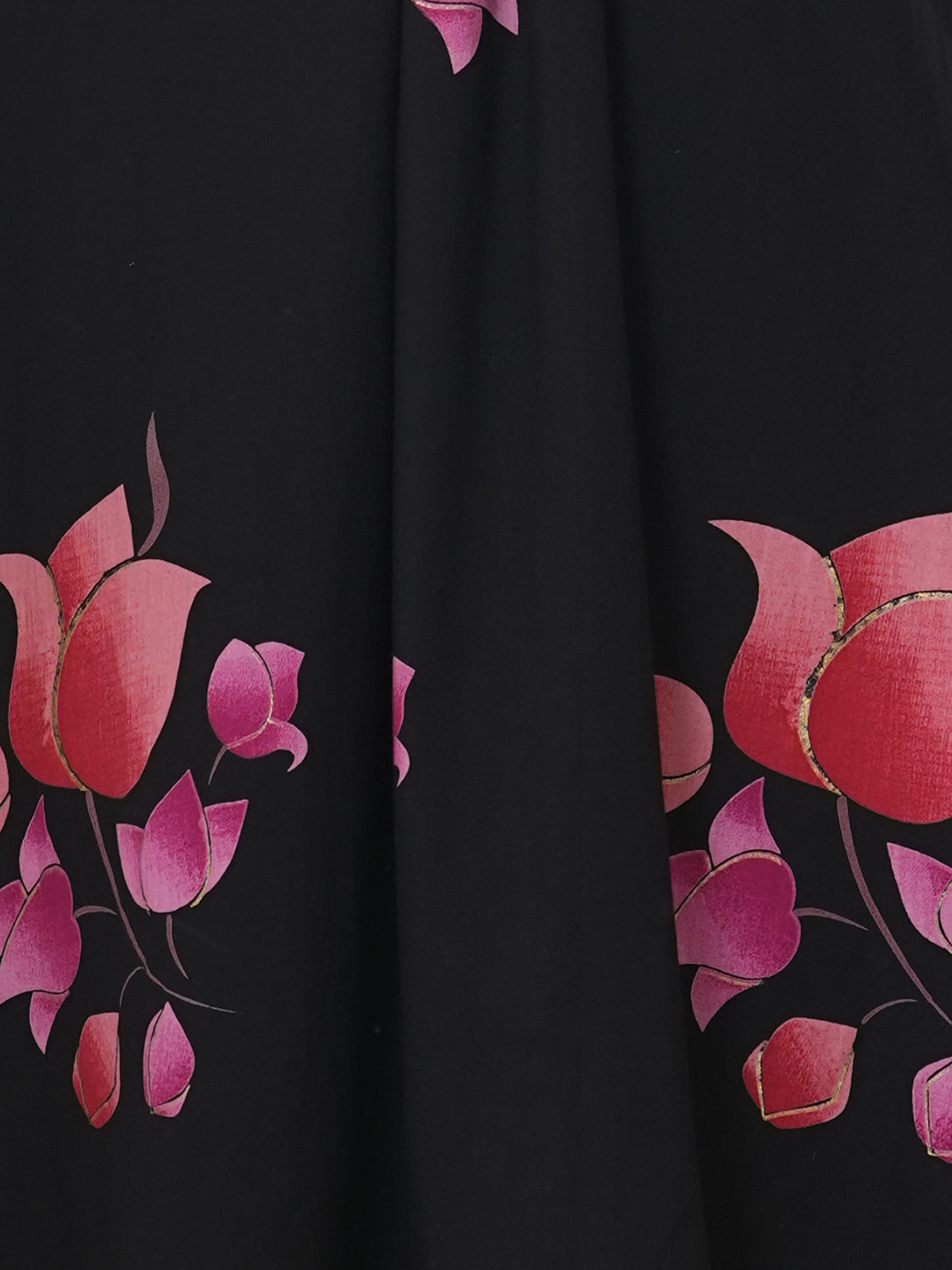 Lotus Printed & Embroidered A-Line Kurta with Palazzo - Black