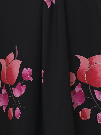 Lotus Printed & Embroidered A-Line Kurta with Palazzo - Black