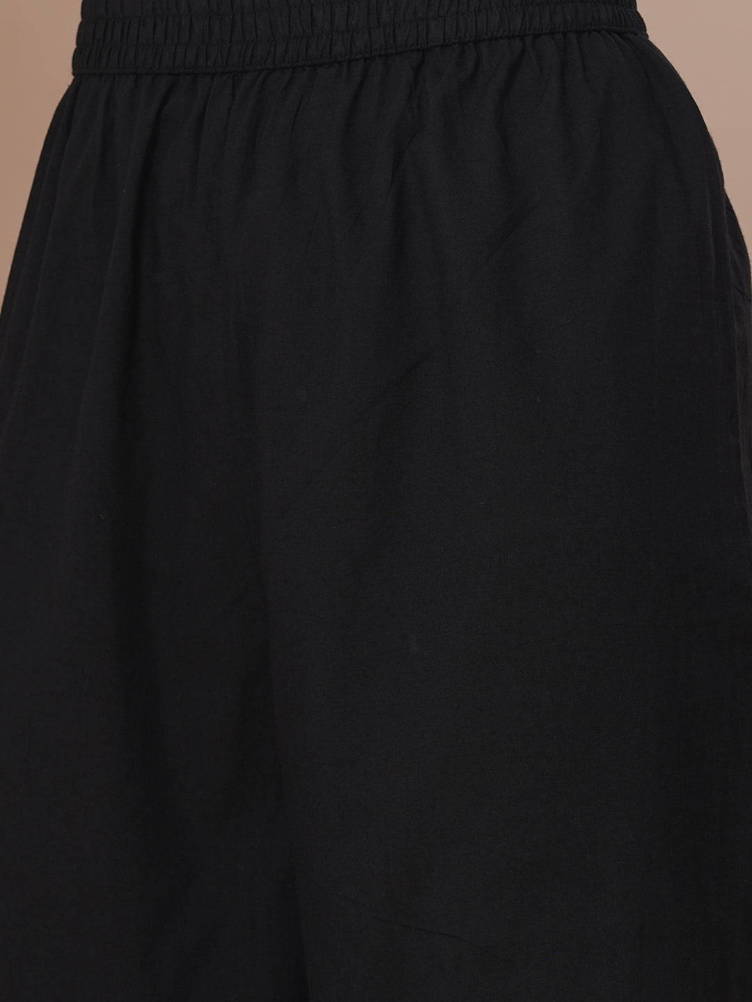 Lotus Printed & Embroidered A-Line Kurta with Palazzo - Black