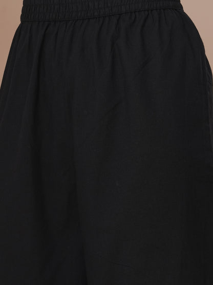 Lotus Printed & Embroidered A-Line Kurta with Palazzo - Black