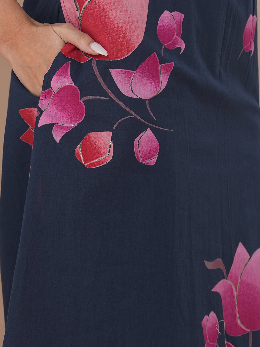 Ethnic Lotus Printed & Embroidered A-Line Kurta with Palazzo - Blue