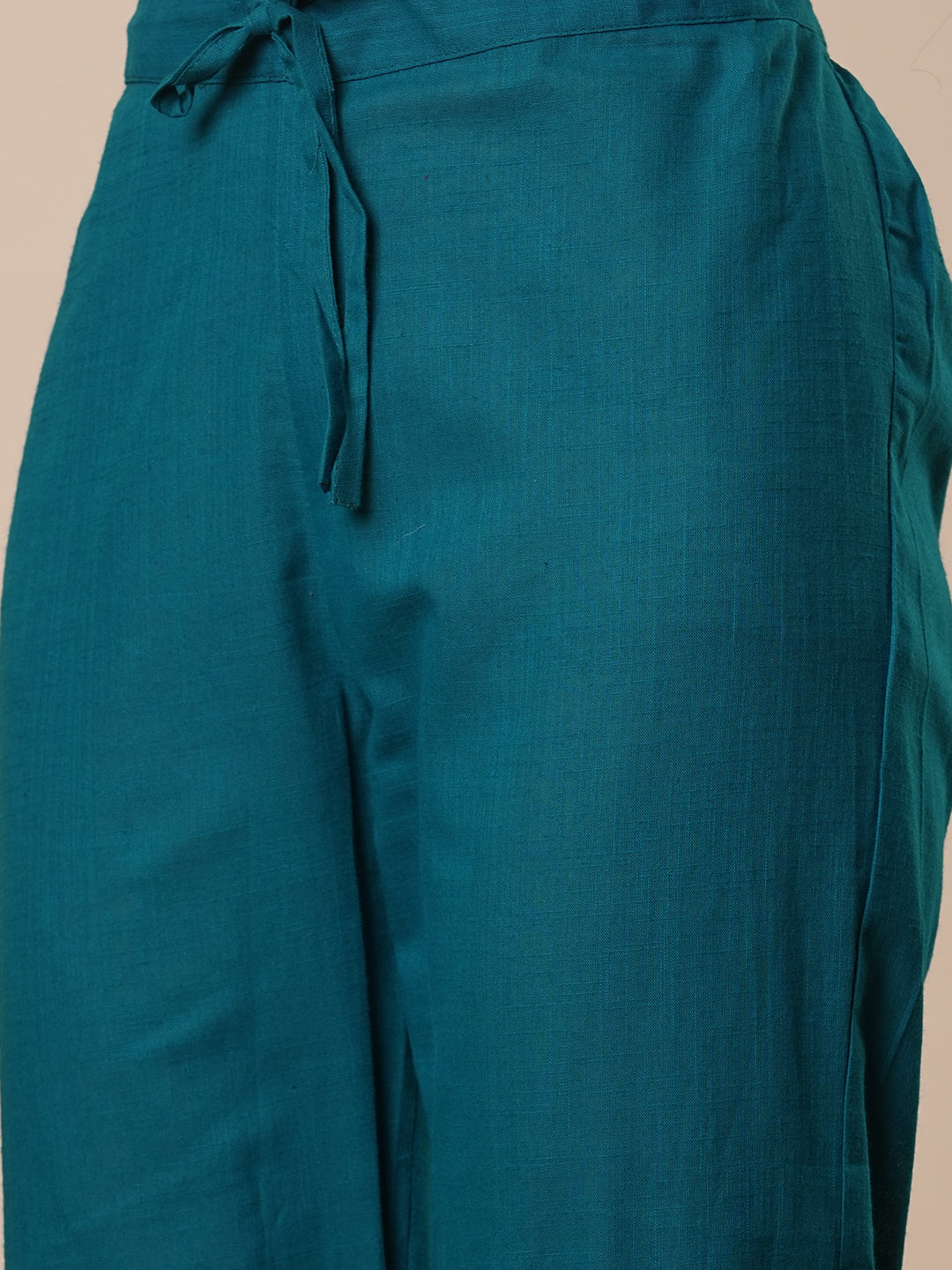 Solid Ethnic Embroidered Straight Kurta with Pant - Teal
