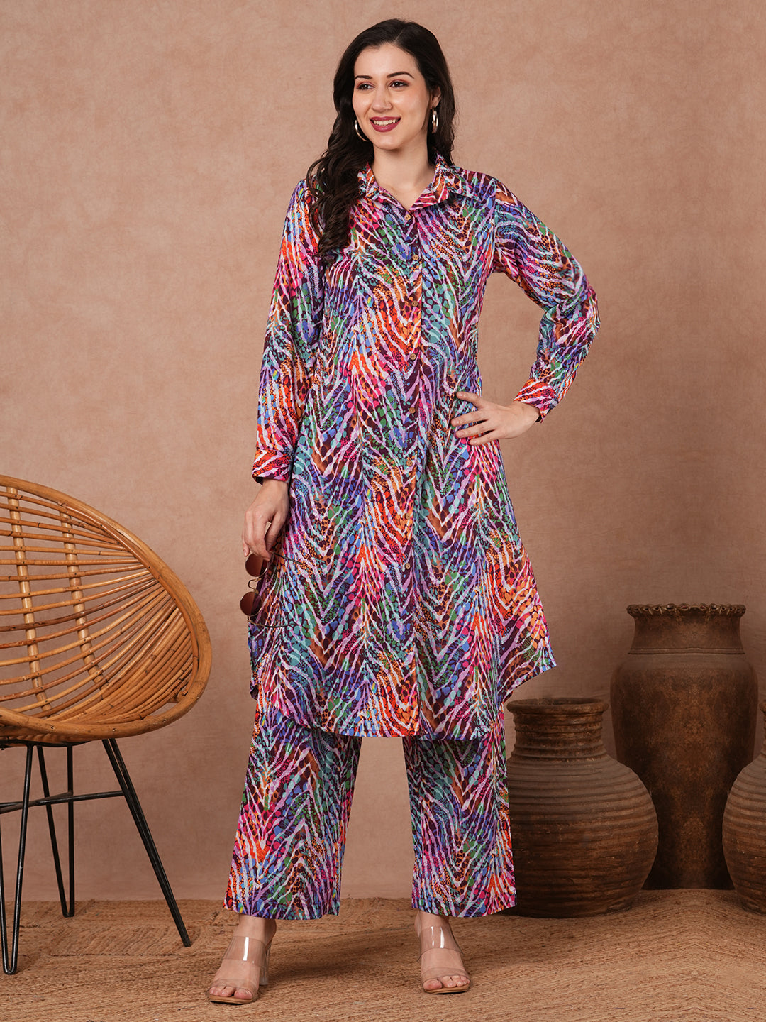 Abstract Tropical Printed A-Line Co-ord Set - Multi