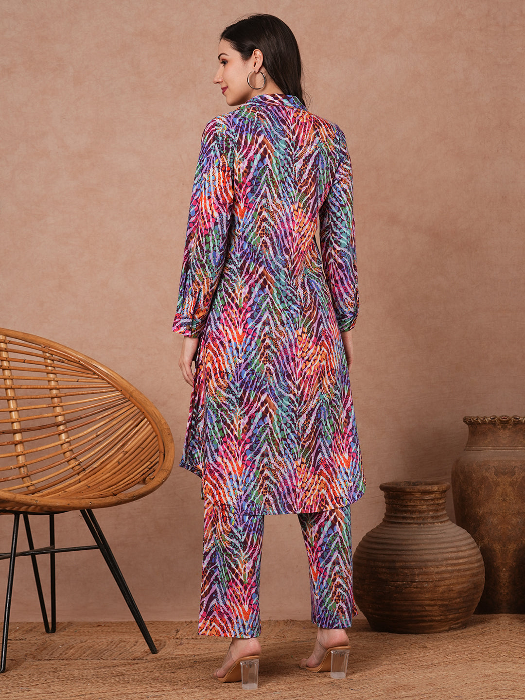 Abstract Tropical Printed A-Line Co-ord Set - Multi