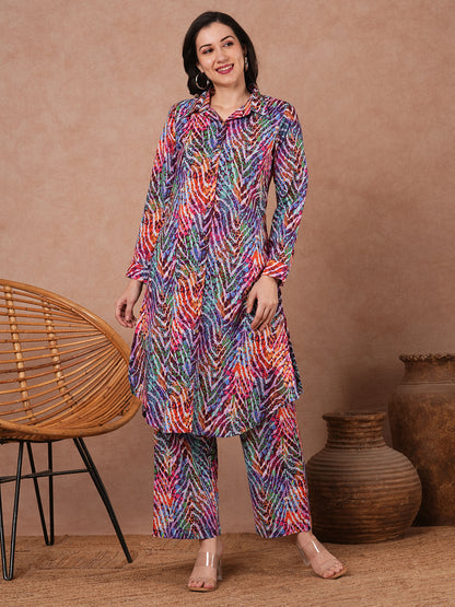 Abstract Tropical Printed A-Line Co-ord Set - Multi