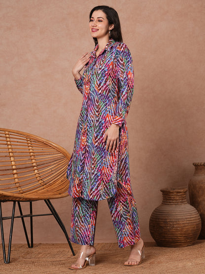 Abstract Tropical Printed A-Line Co-ord Set - Multi