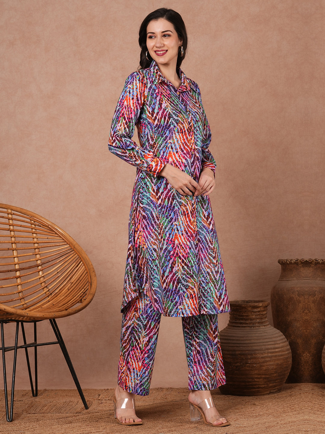 Abstract Tropical Printed A-Line Co-ord Set - Multi