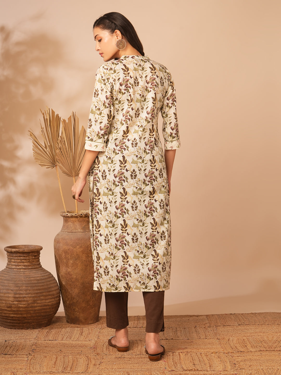 Ethnic Printed A-Line Paneled Kurta with Palazzo - Off White