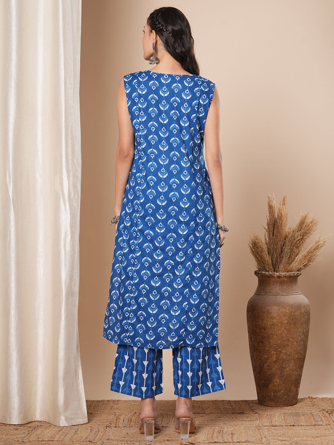 Ethnic Stripes Printed Straight Fit Co-ord Set - Blue