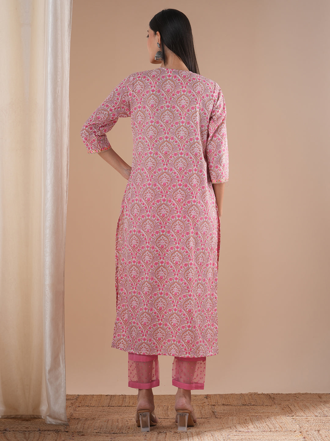 Ethnic & Printed & Embroidered Straight Fit Kurta - Pink