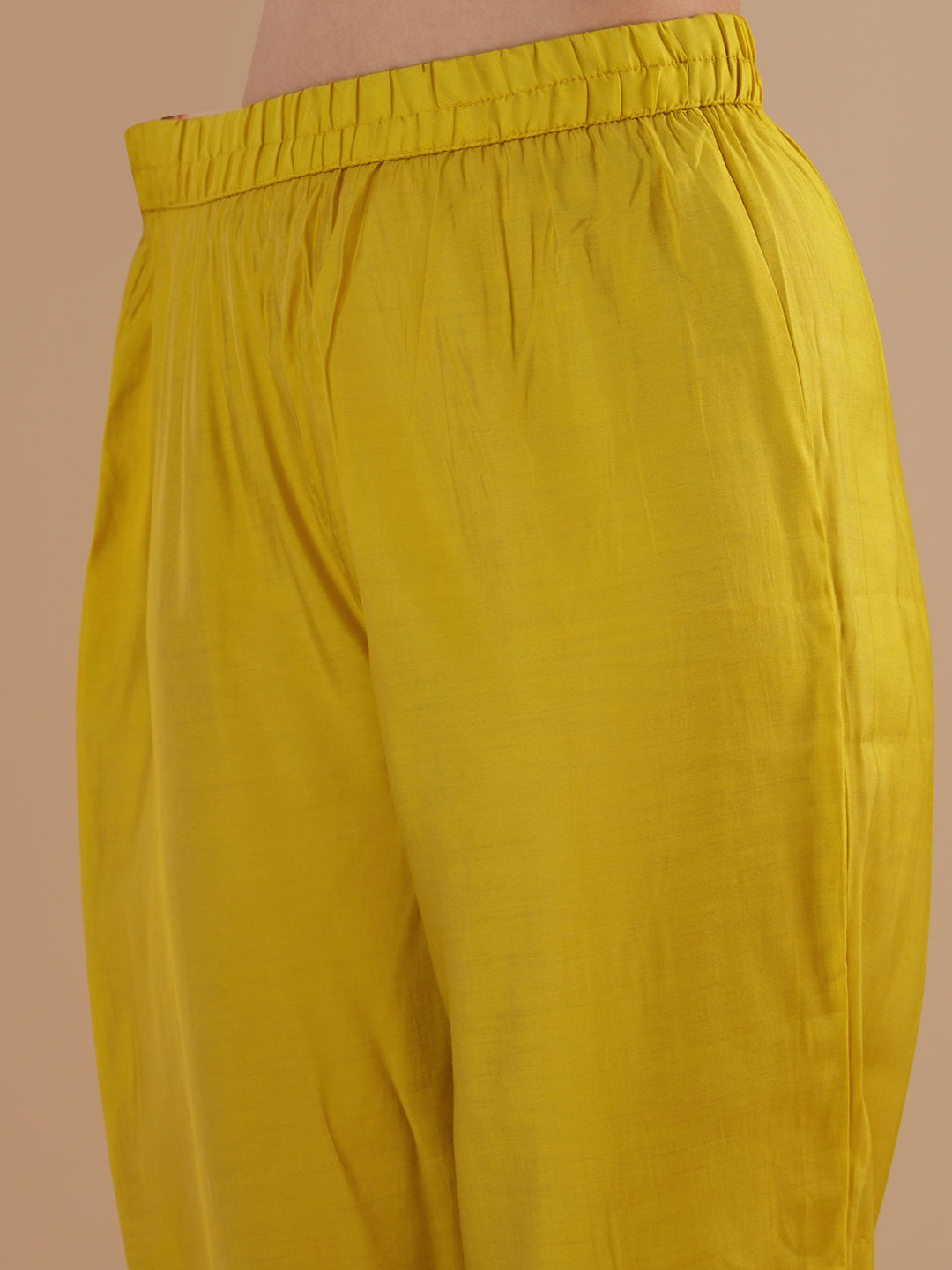 Solid Floral Embroidered Straight Fit Kurta with Pant and Dupatta - Yellow