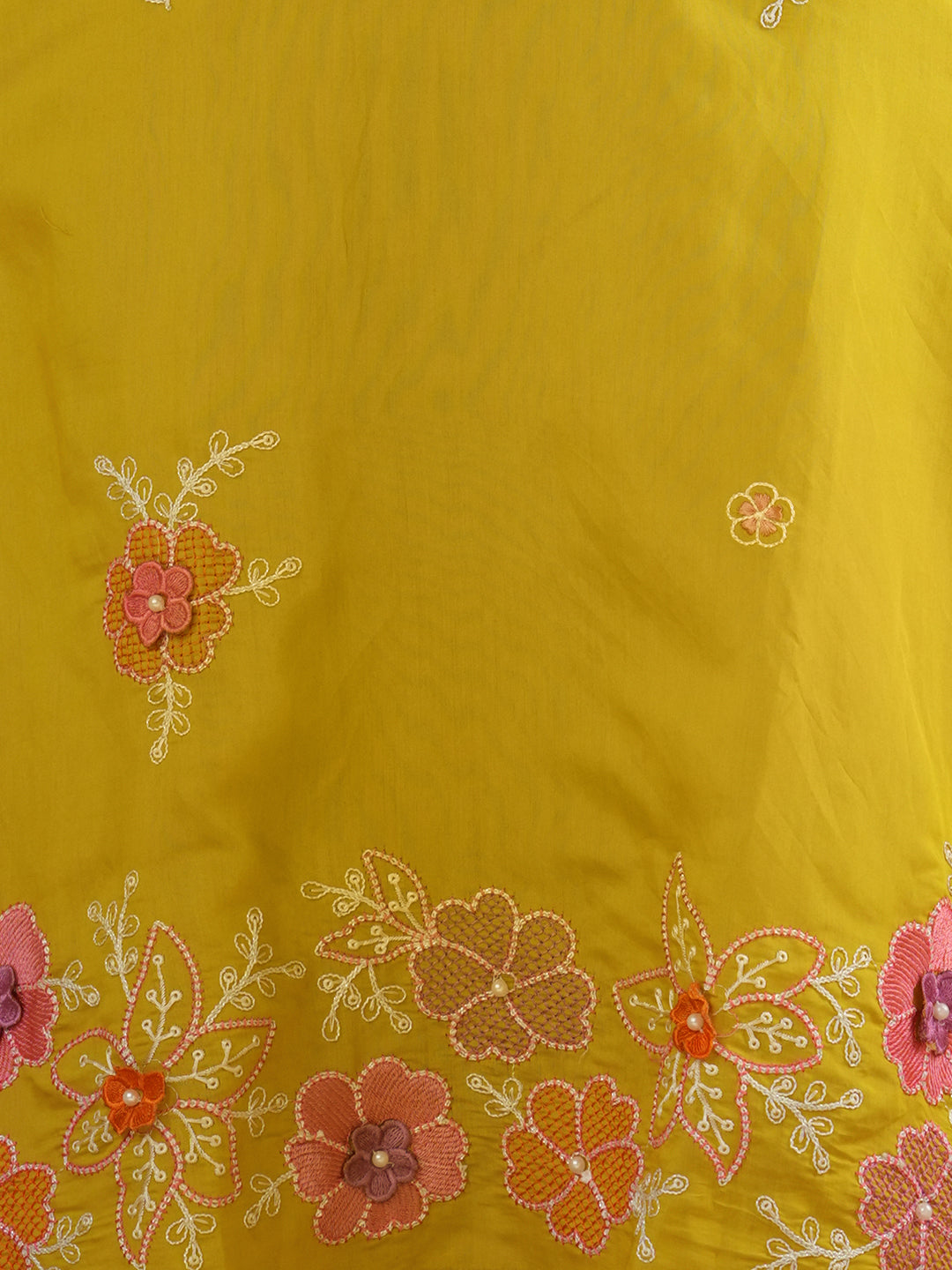 Solid Floral Embroidered Straight Fit Kurta with Pant and Dupatta - Yellow