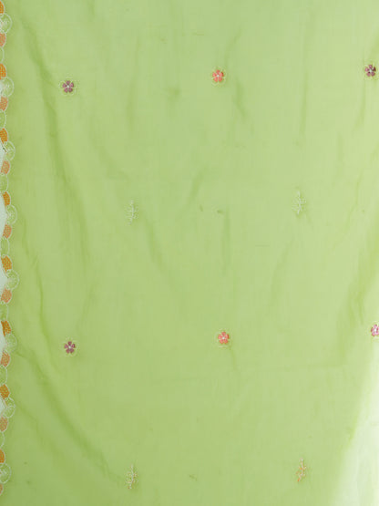 Solid Floral Embroidered Straight Fit Kurta with Pant and Dupatta - Light Green