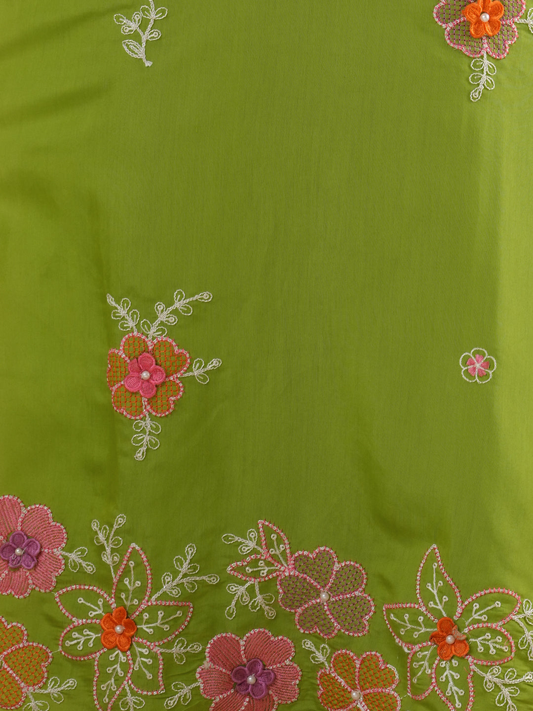 Solid Floral Embroidered Straight Fit Kurta with Pant and Dupatta - Light Green