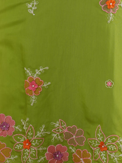 Solid Floral Embroidered Straight Fit Kurta with Pant and Dupatta - Light Green