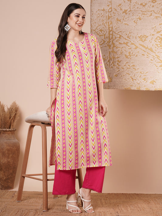 Ethnic Printed & Embroidered Straight Fit Kurta - Multi