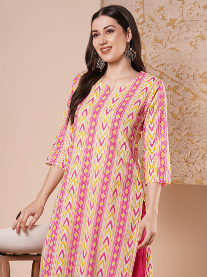 Ethnic Printed & Embroidered Straight Fit Kurta - Multi