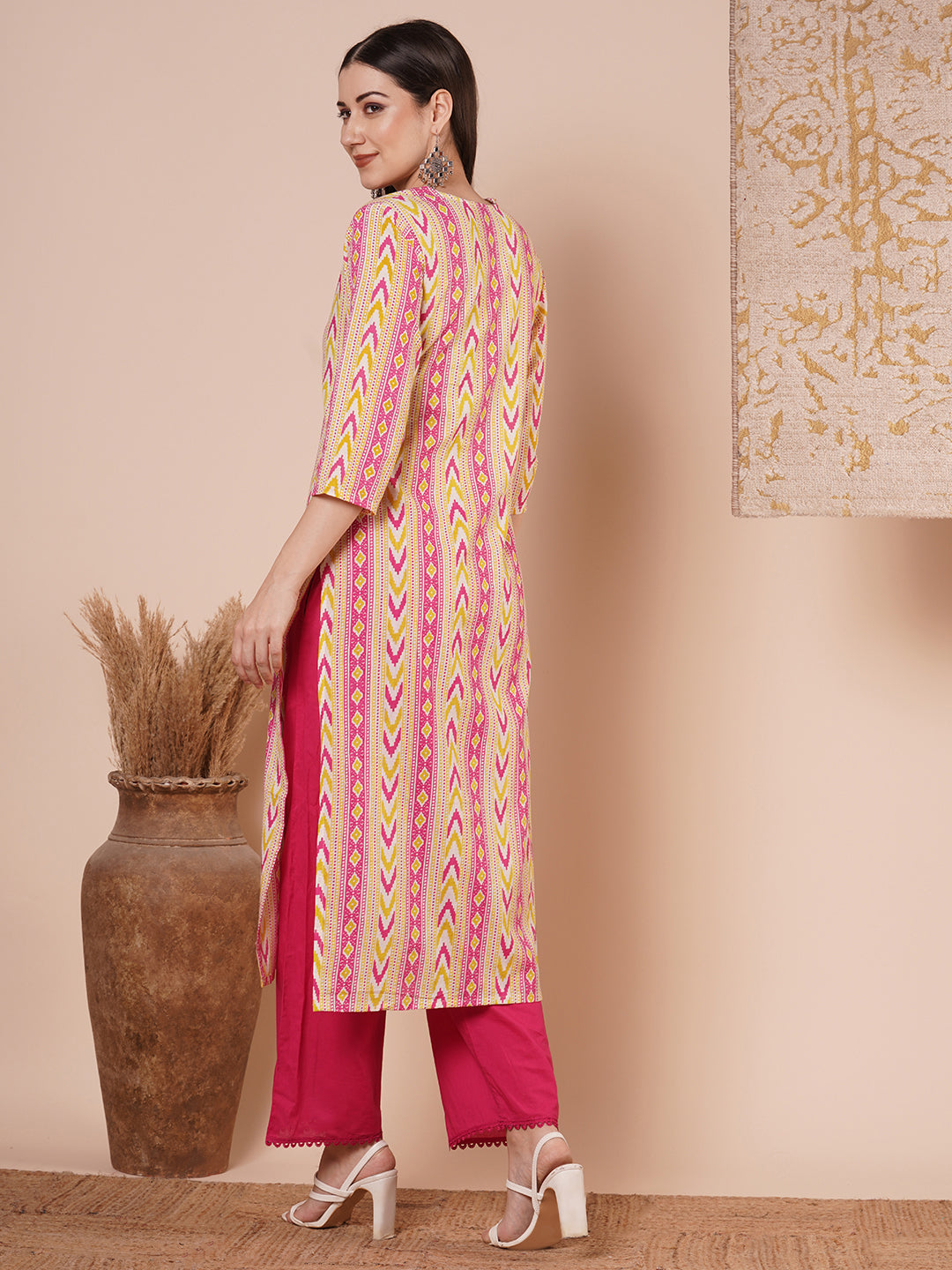 Ethnic Printed & Embroidered Straight Fit Kurta - Multi