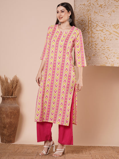 Ethnic Printed & Embroidered Straight Fit Kurta - Multi