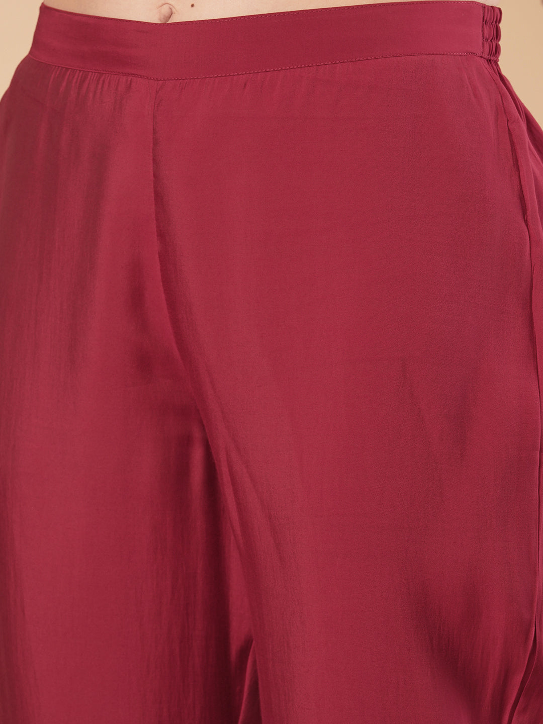 Ethnic Floral Printed &A-Line Pleated Kurta with Pant - Red
