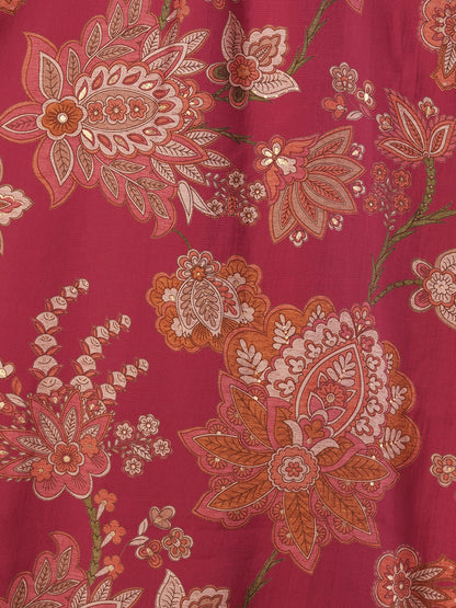 Ethnic Floral Printed &A-Line Pleated Kurta with Pant - Red